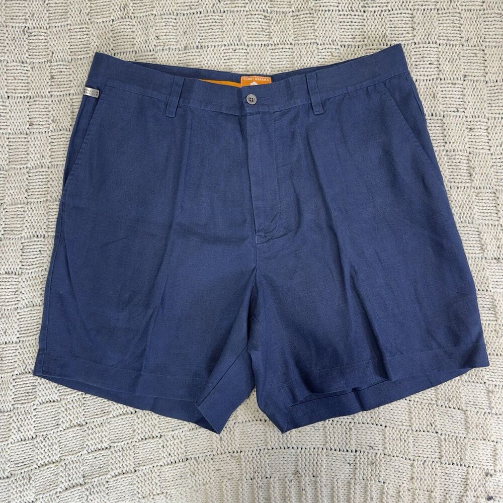Tommy Bahama Men’s 35 100% Linen Shorts Navy Blue Resort Coastal Flat Front